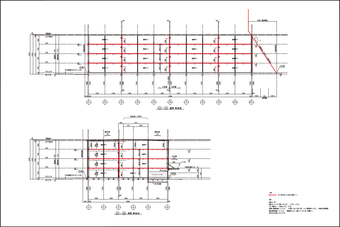 大阪府八尾市の倉庫:物流センター大阪東 断面図