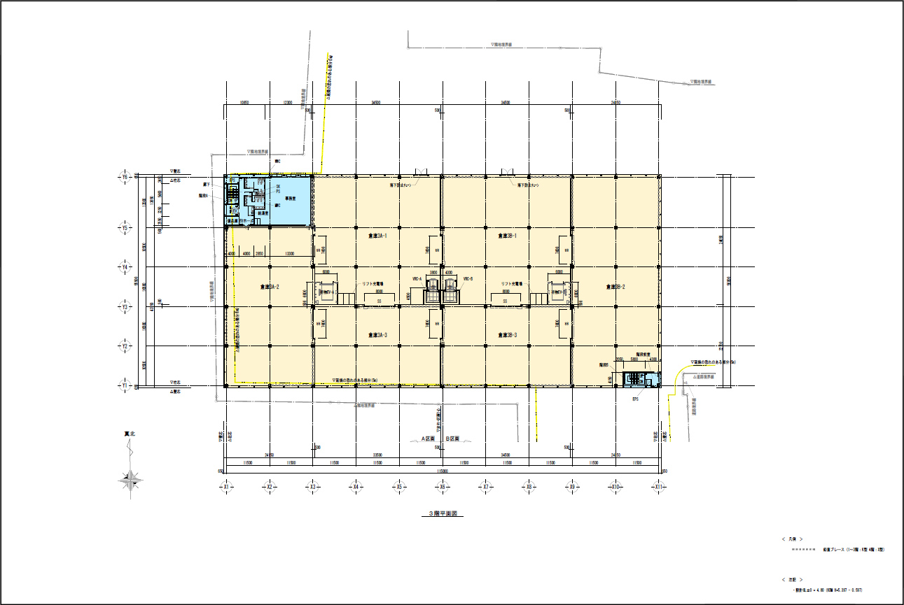大阪府八尾市の倉庫:物流センター大阪東 3階平面図