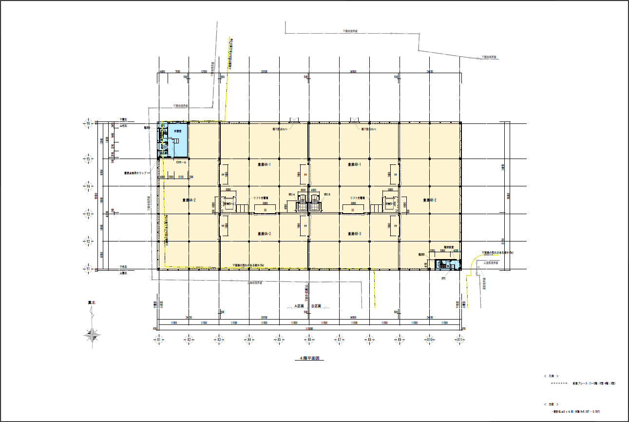 大阪府八尾市の倉庫:物流センター大阪東 4階平面図